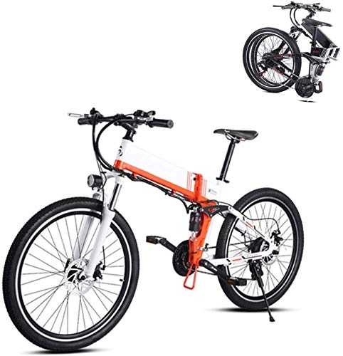 Elektrofahrräder : LZMX 26-Zoll Erwachsener Falten Elektro-Fahrrad, Magnesium-Legierung Radfahren Fahrrad, mit versteckter Batterie und vorderen und hinteren Stoßdämpfer Batterie VTT, geeignet for Nachtfahrten