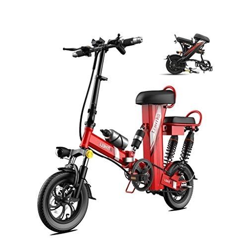 Elektrofahrräder : LZMXMYS Elektrisches Fahrrad, elektrisches Fahrrad 12" Rad Abnehmbare 48V 350W 30Ah Wasser- und staubdicht Lithium-Batterie-Batterie mit Fernbedienung (Color : Red, Size : Range:200km)
