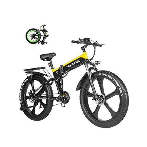 Elektrofahrräder : LZMXMYS Elektrisches Fahrrad, elektrisches Fahrrad 26 Zoll Folding Fat Tire Bike Schnee 12.8Ah Li-Battery Beach Cruiser Berg E-Bike (Color : Yellow)