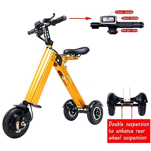 Elektrofahrräder : Mini Falten Elektroauto Erwachsene Lithium-Batterie Fahrrad Dreirad Lithium-Batterie Faltbare Tragbare Reise Batterie Auto (kann Gewicht 120 KG) Yellow
