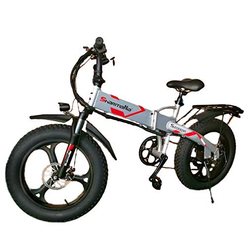 Elektrofahrräder : Minkui 20-Zoll-Elektro-Mountainbike Fett E-Bike 48V10.4ah Lithium-Batterie 350W Elektrofahrrad 4.0 Schneereifen Falt-E-Bike-Silber-Grau