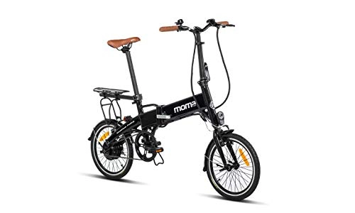 Elektrofahrräder : Moma Bikes Erwachsene BIE16+PORTAB Elektrischen Klappfahrrad + Dachträger, E-bike-16teen, Alluminium, Akku. Ion Lithium 36 V 9 Ah, schwarz, Unic Size