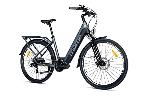 Elektrofahrräder : Moma Bikes Unisex-Adult E-Bike 28 PRO-Central Motor, Grey / Black, Unic Size