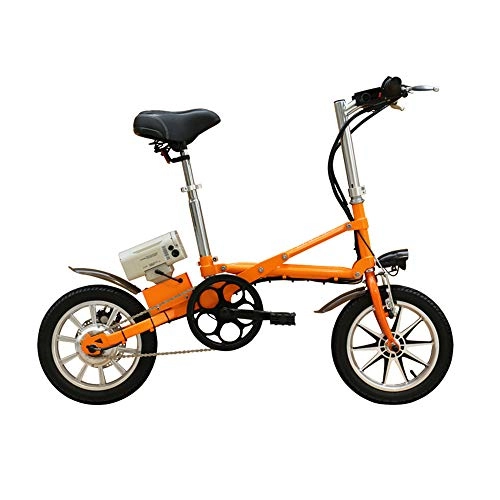 Elektrofahrräder : MSK Elektrisches Fahrrad, zusammenklappbarer tragbarer Roller, Single Speed ​​Gear, Led-Scheinwerfer, Klapprahmen aus X-Form-Kohlenstoffstahl, stoßabsorbierender Federweg 30-40 km, Orange