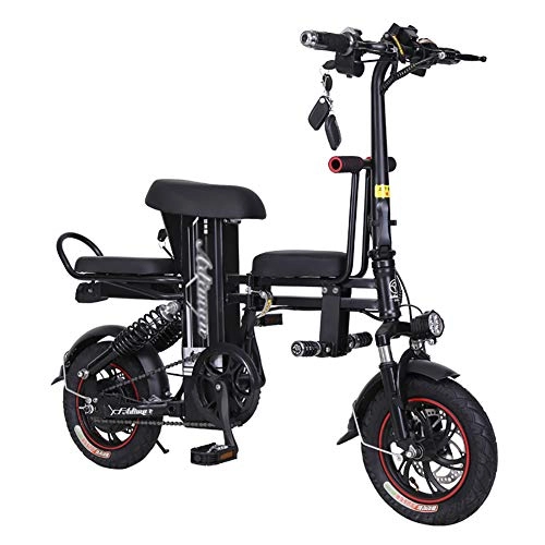 Elektrofahrräder : MSM Falten DREI Sitze Elternteil-Kind E-Bike, Mini Porable Ultraleicht ABNEHMBARE Batterie Elektrofahrrad, Pedelec Für Frauen City Pendeln Schwarz 40-45km, 48v