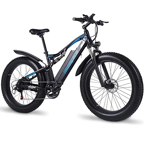 Elektrofahrräder : MX03 Erwachsenes elektrisches Fahrrad 26 * 4.0 Fetter Reifen 48V 17Ah Batterie mit großer Kapazität 7-Gang-Mountainbike-Schneefahrrad (17Ah + 1 Ersatzbatterie)