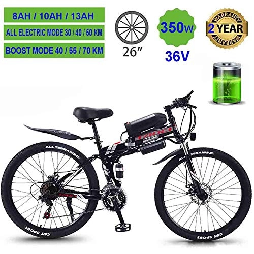 Elektrofahrräder : MXCYSJX Elektrische Mountainbikes für Erwachsene, Faltbare MTB-E-Bikes für Männer, Damen, Damen, 360W 36V 8 / 10 / 13AH All Terrain 26"Mountainbike / Commute Ebike, Black Spoke Wheel