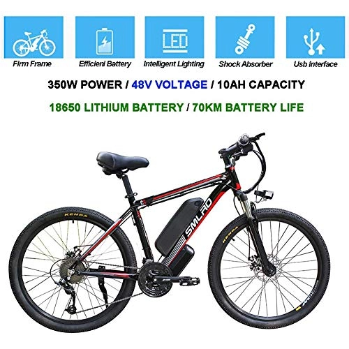 Elektrofahrräder : MXCYSJX Elektrofahrräder für Erwachsene, 350W Eboy-Fahrrad aus Aluminiumlegierung Abnehmbares 48V / 10Ah Lithium-Ionen-Batterie-Mountainbike / Pendel-Ebike, Black red