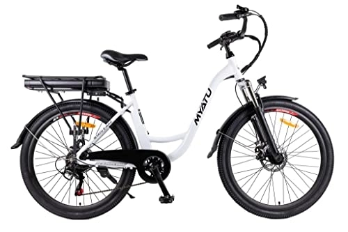 Elektrofahrräder : Myatu 26" E Citybike für Damen mit Heckmotor, 12.5 Ah Akku 6 Gänge Shimano, 250W (Schwarz)