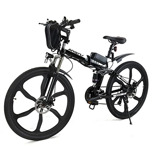 Elektrofahrräder : MYATU E-Bike 26 Zoll E-Mountainbike mit 36V 10, 4Ah Akku E-Klapprad für Damen Herren, Shimano 21 Gang-Schaltung, Doppelscheibenbremsen, schwarz