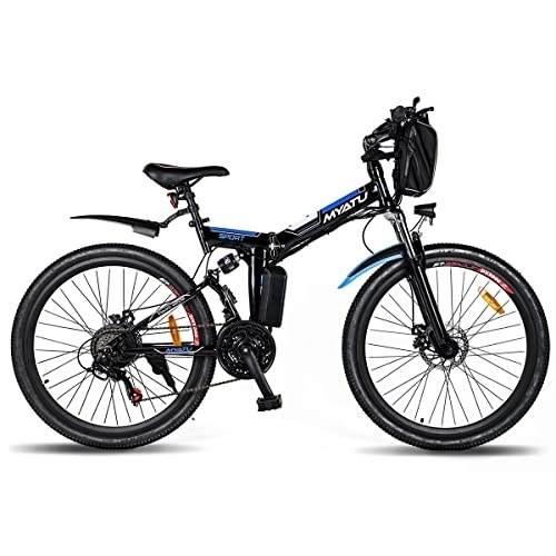 Elektrofahrräder : MYATU E-Bike, 26 Zoll Elektrofahrrad E-Klapprad mit 36V 10.4Ah Abnehmbarer Akku für eine Reichweite bis 60km, 250W Motor und Shimano 21-Gang E-Mountainbike
