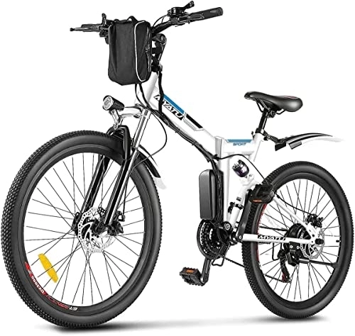 Elektrofahrräder : MYATU E-Bike 26 Zoll Elektrofahrrad faltbar E-Klapprad Pedelec mit 36V 10, 4Ah Akku für eine Reichweite bis 60km, 250W Motor und Shimano 21-Gang E-Mountainbike, weiß