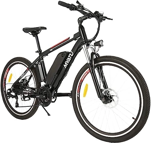 Elektrofahrräder : Myatu E-Bike 26 Zoll Elektrofahrrad mit abnehmbarem 36V 12.5AH Lithium-Akku, bis zu 100 km, 250W Motor, Shimano 7 Gänge, Doppelscheibenbremsen, E-Mountainbikes für Damen und Herren