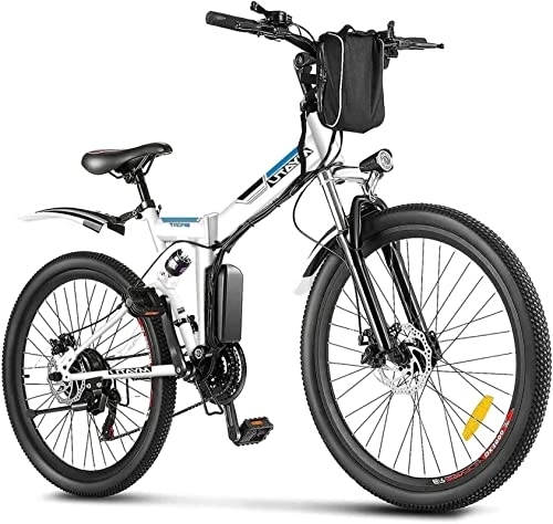 Elektrofahrräder : MYATU E-Bike Electric Bicycle 26 Inch Foldable Elektrofahrrad Bike with 36 V 10.4 Ah Battery Battery for Range of Up 60 km, 250 W Motor, Shimano 21 Speed E-Mountain Bike for Men and Women (White)