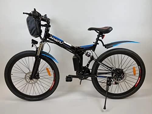 Elektrofahrräder : MYATU Elektrofahrrad Mountainbike，26 Zoll，mit 21-Gang Shimano Kettenschaltung，250W Motor, 36V 10.4Ah Lithium-Ionen-Akku, 25 km / h, Faltbares ebike für Damen und Herren schwarz