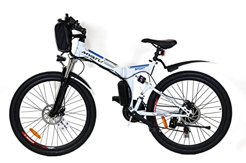 Elektrofahrräder : MYATU Elektrofahrrad Mountainbike，26 Zoll，mit 21-Gang Shimano Kettenschaltung，250W Motor, 36V 10.4Ah Lithium-Ionen-Akku, 25 km / h, Faltbares ebike für Damen und Herren weiß