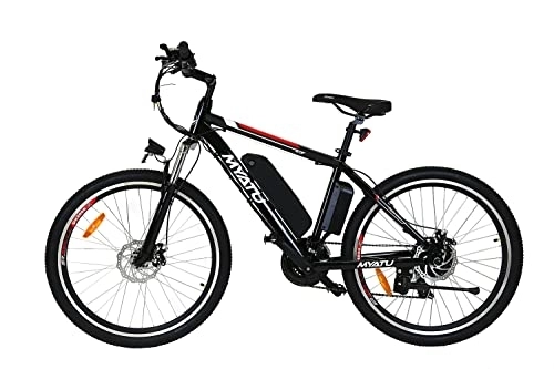 Elektrofahrräder : MYATU Elektrofahrrad Moutainbike，26 Zoll，mit 21-Gang Shimano Kettenschaltung，250W Motor, 36V 12.5Ah Lithium-Ionen-Akku, Alu-Rahmen，25 km / h, für Damen und Herren schwarz