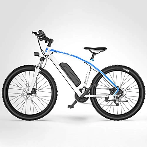 Elektrofahrräder : NYPB Elektrisches Mountainbike, 26 Zoll E-Bike Doppelscheibenbremse mit 250-W-Motor 48V 10.4AH Herausnehmbare Lithiumbatterie Verstellbarer Sattel 27-Gang-Getriebe, Blue White, 48V 10.4AH