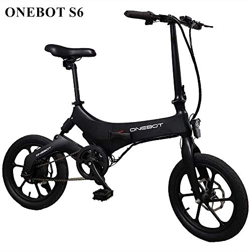 Elektrofahrräder : ONEBOT S6 E Bike, 16-Zoll-Reifen Tragbares zusammenklappbares Elektrofahrrad für Erwachsene mit 250 W 6.4 Ah Lithiumbatterie, Stadtfahrrad Höchstgeschwindigkeit 25 km / h-Schwarz