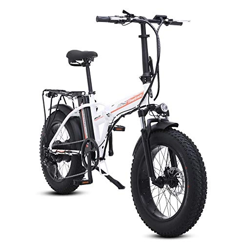 Elektrofahrräder : ONLYU Elektro-Bike, 500W 20Inch 4.0 Fat Tire Beach Cruiser Bike Booster Fahrrad Folding 48V15AH Lithium-Batterie Ebike Mit LCD-Display, 7-Gang-Doppelscheibenbremsen Für Unisex, Weiß
