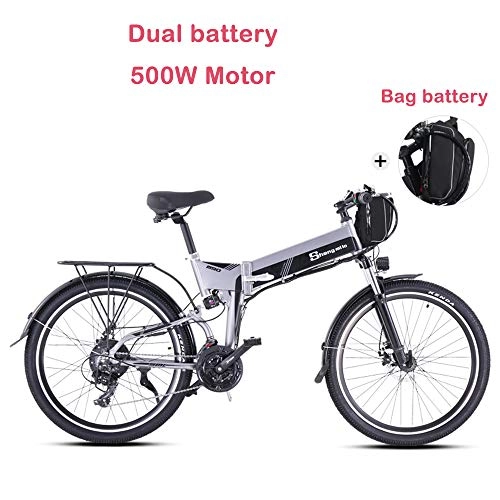 Elektrofahrräder : ONLYU Elektro-Bike Für Erwachsene, 26-Zoll-Folding E-Bike Motorschlitten 21 Speed-Elektro-Fahrrad Mountainbike 48V18AH / 10.4AH Wechselakku Mit Lock, Laden 230Kg, dual Battery