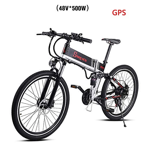 Elektrofahrräder : ONLYU Elektro-Mountainbike, 500W 48V10.4Ah Lithium-Batterie-Elektrisches Fahrrad Eingebauten GPS Positioning System 21 Shift-Geschwindigkeit Höchstgeschwindigkeit 45Km / H, Schwarz