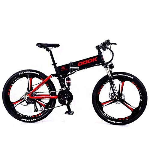 Elektrofahrräder : ONLYU Elektro-Mountainbike Für Erwachsene, 250W 26 Zoll Profi-Elektrisches Fahrrad Mit Wechsel 36V 8Ah Lithium-Ionen-Akku 27 Geschwindigkeiten Umschalttaste 5 Stufen Einstellbar, Rot