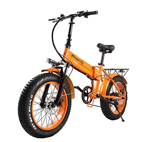 Elektrofahrräder : ONLYU Folding Electric Bike, Kleiner Mountain Beach E Bike 350W / 250W Motor 20 Zoll Fat Tire Faltbares Aluminiumlegierung Elektrisches Fahrrad Für Erwachsene, Orange, 250W10A