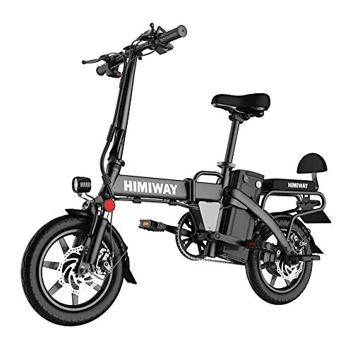 Elektrofahrräder : OTO Elektrisches Klapprad - 14"Mini-Lithium-Batterie-Roller - 48V25ah mit 150 kg Doppelscheibenbremse - Schwarz, Weiß, Black