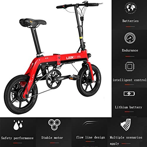 Elektrofahrräder : OTO Zusammenklappbares elektrisches Fahrrad - 14"36V10AH vordere und hintere Doppelscheibenbremsen - tragbar und einfach in Wohnwagen, Wohnmobil, Boot zu verstauen, Red