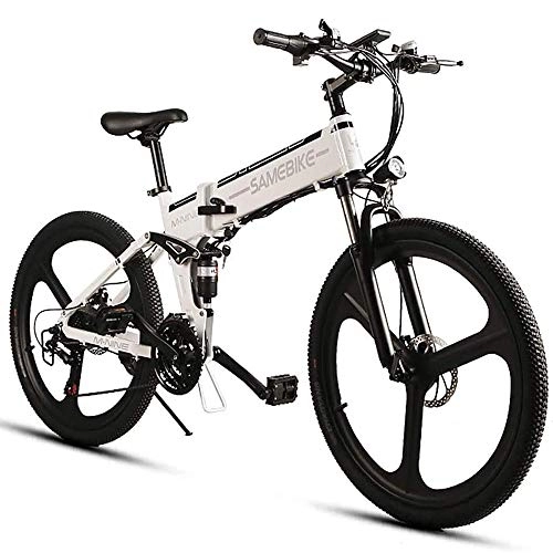 Elektrofahrräder : OUXI LO26 Elektro-Mountainbike, zusammenklappbares E-Bike für Erwachsene 26 Zoll 10, 4 Ah 350 W 48 V mit Shimano 21-Gang-Moped-Fahrrad für Männer Frauen City Commuting-Weiß
