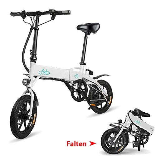 Elektrofahrräder : Phaewo Faltendes elektrisches Fahrrad, D1 Ebike 10.4Ah Li-Ionbatterie 250W DREI Arbeitsmodi 14 Zoll mit vorderem LED-Licht fr Erwachsenen (D1 - Wei)
