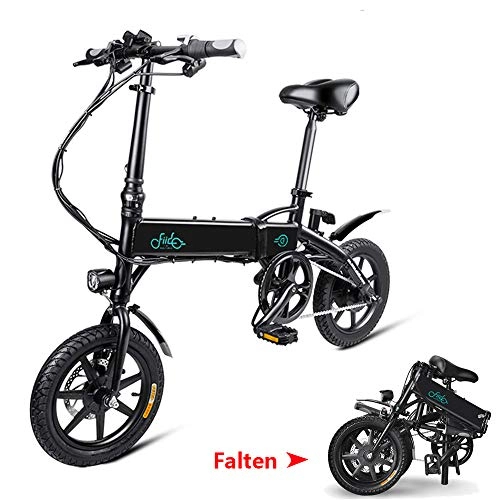 Elektrofahrräder : Phaewo Klappbares Elektrisches Fahrrad, Fiido D1 Ebike 10.4Ah Li-Ionbatterie 250W DREI Arbeitsmodi 14 Zoll mit vorderem LED-Licht für Erwachsenen (D1-Schwarz1)