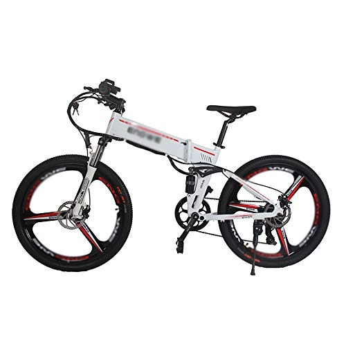 Elektrofahrräder : PHASFBJ 26 Zoll Klappbares E-Bike, Elektrofahrrad Mountainbike Elektrisches Faltbares Fahrrad mit 350W Kettenschaltung Shimano 21 Gang 48V 10A Lithium Batterie, Weiß
