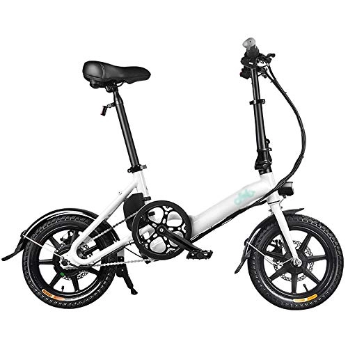 Elektrofahrräder : PHASFBJ E-Bike 14 Zoll Klapprad, Faltrad Elektrofahrrad E-Faltrad Mountainbike für Kinder Erwachsene mit Batterie 250W Geschwindigkeit 25 km / h Maximale Belastung 120 kg, Weiß, 14in Singlespeed 7.8A