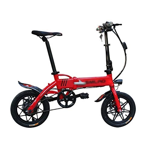 Elektrofahrräder : PHASFBJ Faltbares Elektrofahrrad, 14 Zoll E-Bike Klapprad Mountainbike Elektrisches Citybike mit LED-Bildschirm für Erwachsene Herren Damen 50-60km Pedelec, Rot