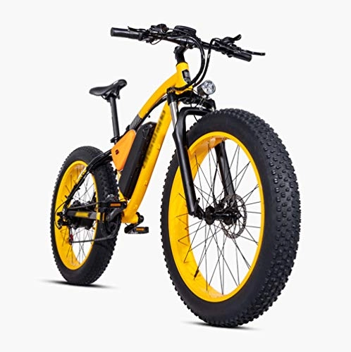 Elektrofahrräder : PHASFBJ FT26 Elektrofahrrad Fatbike E-Bike Pedelec, Elektrofahrrad Mountainbike mit 500W Kettenschaltung Shimano 21 Gang Elektrisches Fahrrad Citybike für Erwachsene, Gelb