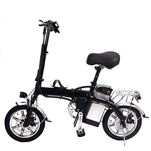 Elektrofahrräder : Ploufer 14-Zoll-Lithium-Batterie-Elektrorder Portable Folding Mini Bicycle