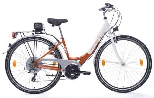 Elektrofahrräder : Power Bike PB Elektrofahrrad City Lady, mit BIFS III, 24V / 9Ah Akku, orange / Weiss