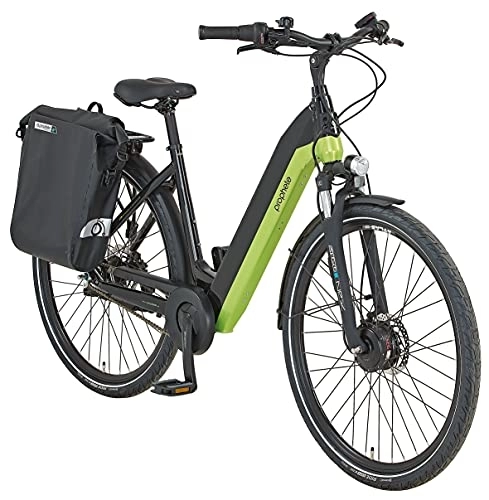 Elektrofahrräder : Prophete Entdecker E-Bike eC800 | Erwachsenen E Bike Herren / Damen | Elektrofahrrad Unisex | Pedelec City-E-Bike | Fahrrad 28 Zoll | Citybike mit Vorderradmotor | ‎Glanz Schwarz / Grün