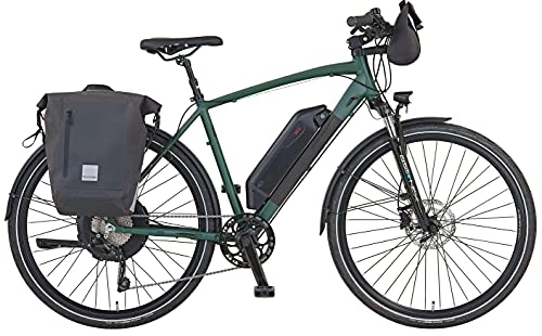 Elektrofahrräder : Prophete Entdecker eT300 Trekking E-Bike 28" | Diamantrahmen mit Fahrradtaschen | Damen / Herren / Elektrofahrrad| AEG Hinterradmotor | olivgrün