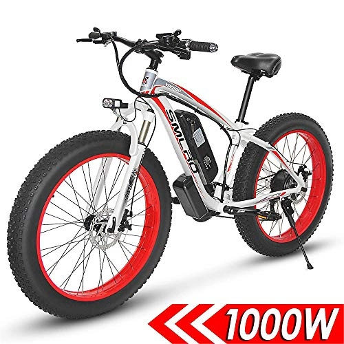 Elektrofahrräder : QDWRF 1000W Mountain Ebike E-Bike, 26"für Rennrad- / Strand- / Sch-Fahrradreifen, Fat Electric Mountainbike (rot)