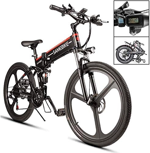Elektrofahrräder : Qinmo Elektro-Fahrrad, 350W Faltbare E-Bike for Erwachsene Elektro-Mountainbike-48V 10AH Lithium-Ionen-Batterie 21 Geschwindigkeit Electric Mountain Fahrrad (Schwarz)