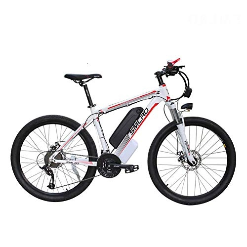 Elektrofahrräder : Qinmo Elektro-Fahrrad, Electric Mountain E-Bike 350W 48V austauschbarer Lithium-Ionen-Akku, integrierte LED-Scheinwerfer und Hupe - DREI Arbeitsmodi 21 Speed Gear (wei)