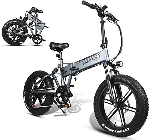 Elektrofahrräder : Qinmo Elektro-Fahrrad, elektrisches Fahrrad 500W Full Suspension Fat Tire Ebike Folding Elektro-Fahrrad mit 48V 10.4AH Lithium-Batterie SAMEBIKE for Erwachsene (Color : Grey)