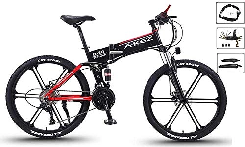 Elektrofahrräder : Qinmo Elektro-Fahrrad, Elektro-Mountainbike, 26" Folding E-Bike mit Leichter Magnesiumlegierung und 6 Speichen integrierten Rad, 27 Speed Gear, Premium Full Suspension (Color : Black)