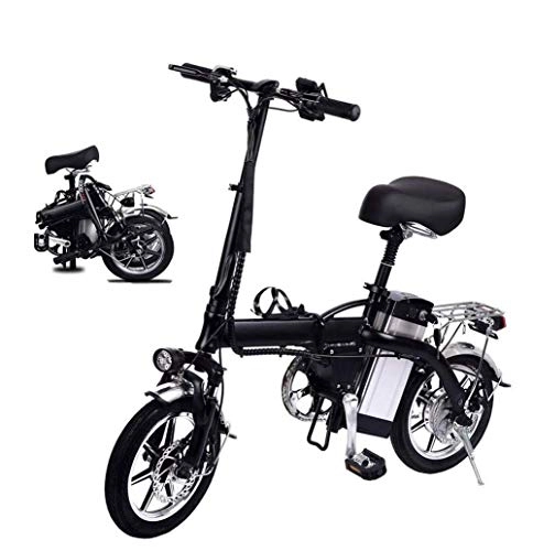 Elektrofahrräder : Qinmo Elektro-Fahrrad, Folding Elektro-Bike for Erwachsene, 14" Mini Ebike mit 350W Motor, 48V 10Ah Batterie, Professional Dual Disc Brake City Bike (schwarz)