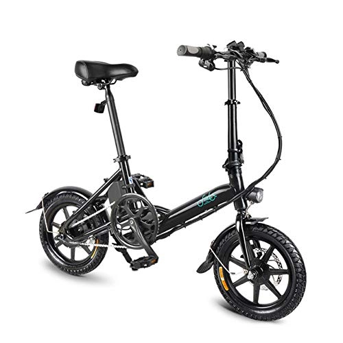Elektrofahrräder : QINYUP 14 Zoll mit Variabler Geschwindigkeit Off-Road stoßdämpfender tragbares elektrisches Fahrrad, Schwarz