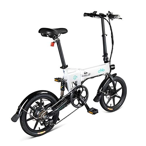 Elektrofahrräder : QINYUP 16 Zoll mit Variabler Geschwindigkeit Doppelstoßdämpfung Erwachsener Folding Elektro-Fahrrad, Weiß