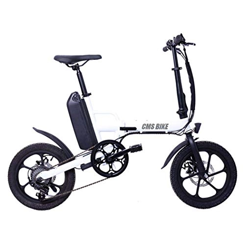 Elektrofahrräder : QIONGS Elektro-Faltrad, Lithium-Ionen-Batterie, Scheibenbremsen, LCD-Anzeige, 25 km / h, Driving Range 50-60km, Aluminiumgehäuse, 16 Zoll Folding Electric Bike, Weiss